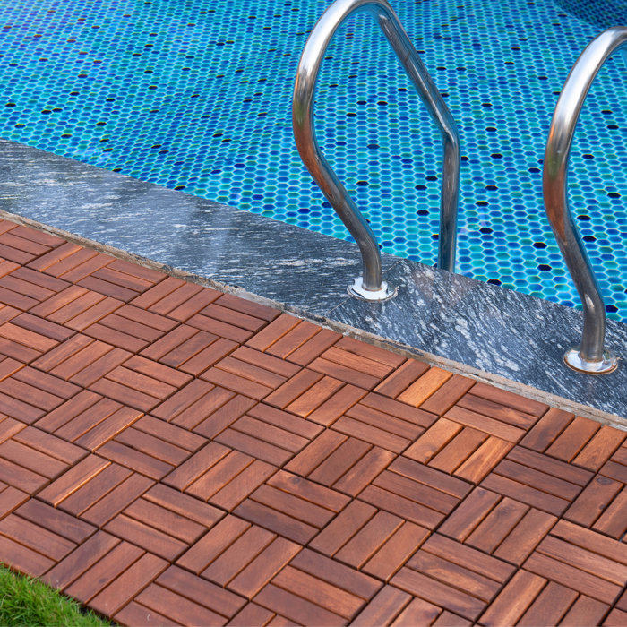 BEEFURNI 12" x 12" Wood Interlocking Deck Tile in Brown Wayfair